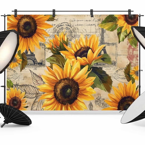 Vintage Sunflower Photography Backdrop 7x5FT, Yellow Flower Leaf Retro Newspaper Photo Backdrops, Background for Photography Studio Photo Studio Background, Back Drop for Photoshoot