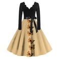 thumbnail image 1 of Vintage Sunflower Print Dress for Women Long Sleeve V-Neck Floral A-Line Midi Dress with Bow Belt, 1 of 3