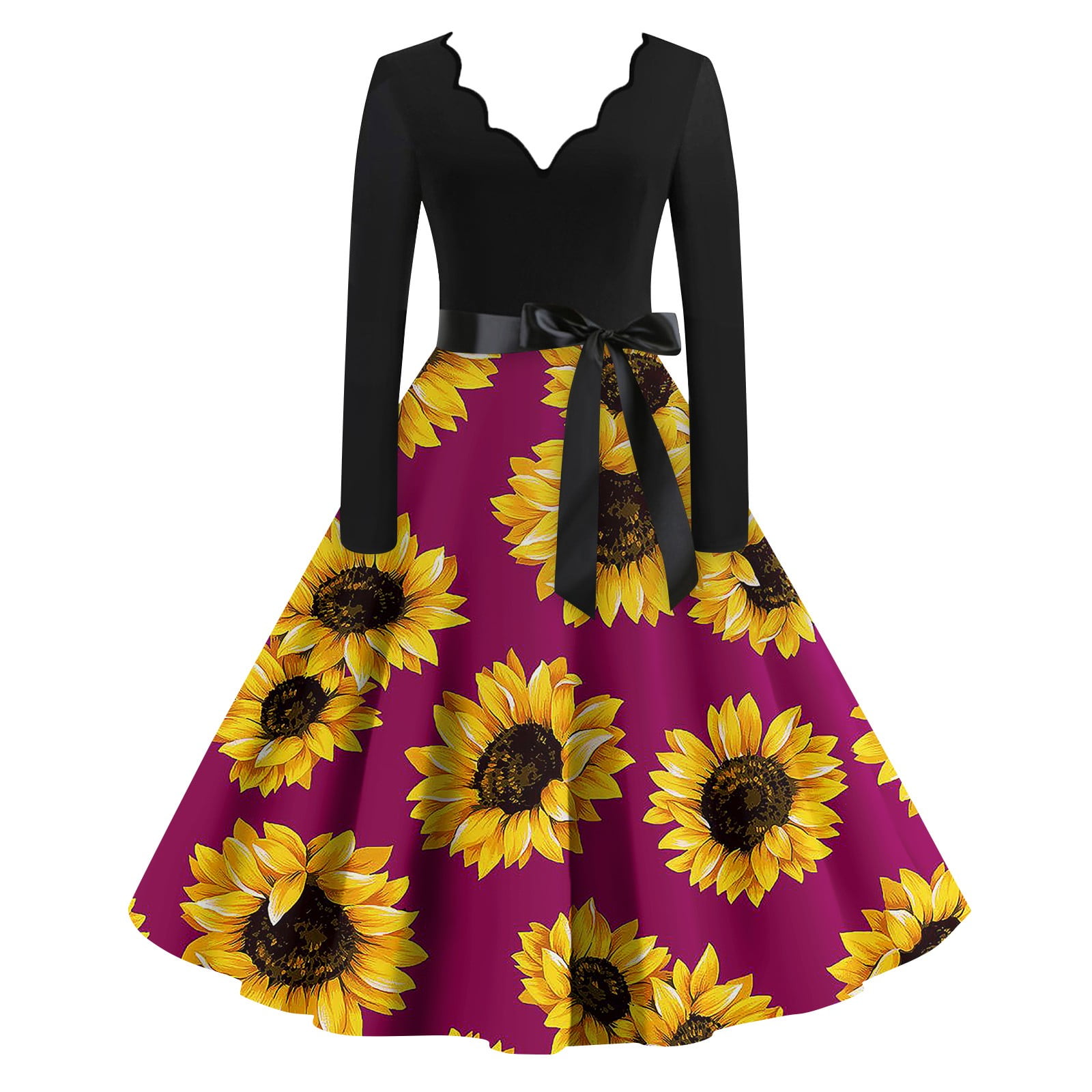 Vintage-Sunflower-Print-Dress- 