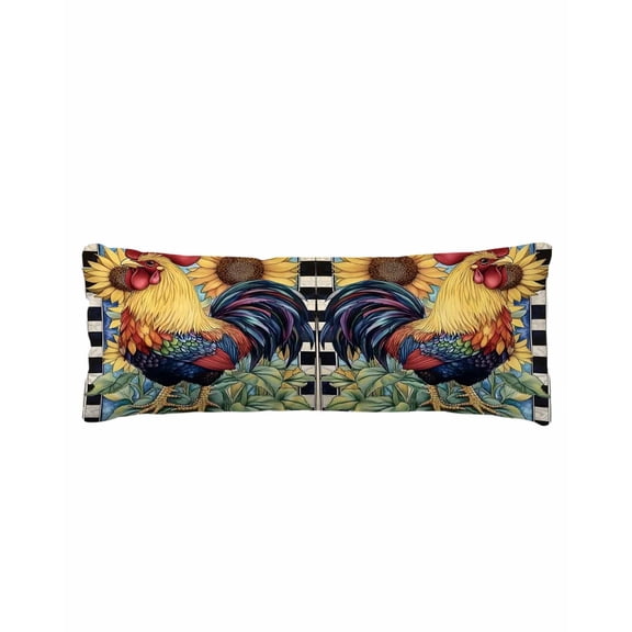 Vintage Sunflower Rooster Body Pillow Cover 20 x 60 Inch Decorative Pillow Cover Pastoral Watercolor Plaid Lumbar Pillowcase Seasonal Rectangle Cushion Case for Couch Sofa Bed Living Room