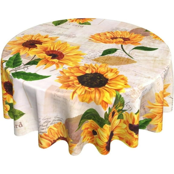 Vintage Sunflower Round Tablecloth Washable Reusable Decoration Table Cover for Kitchen Party 60"