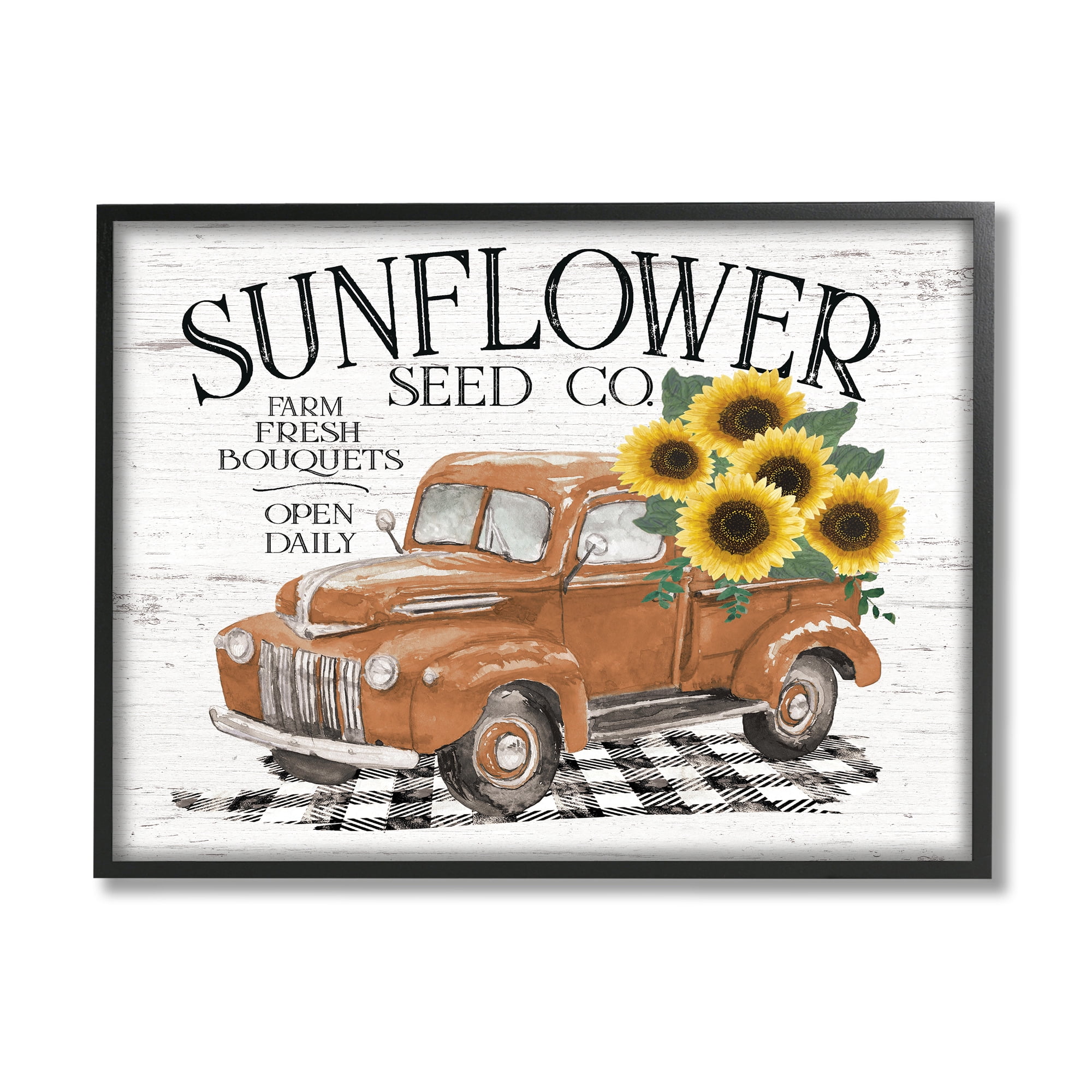 Vintage Sunflower Seed Co. Advertisement Red Farm Truck Transportation Graphic Art Framed Art Print Wall Art