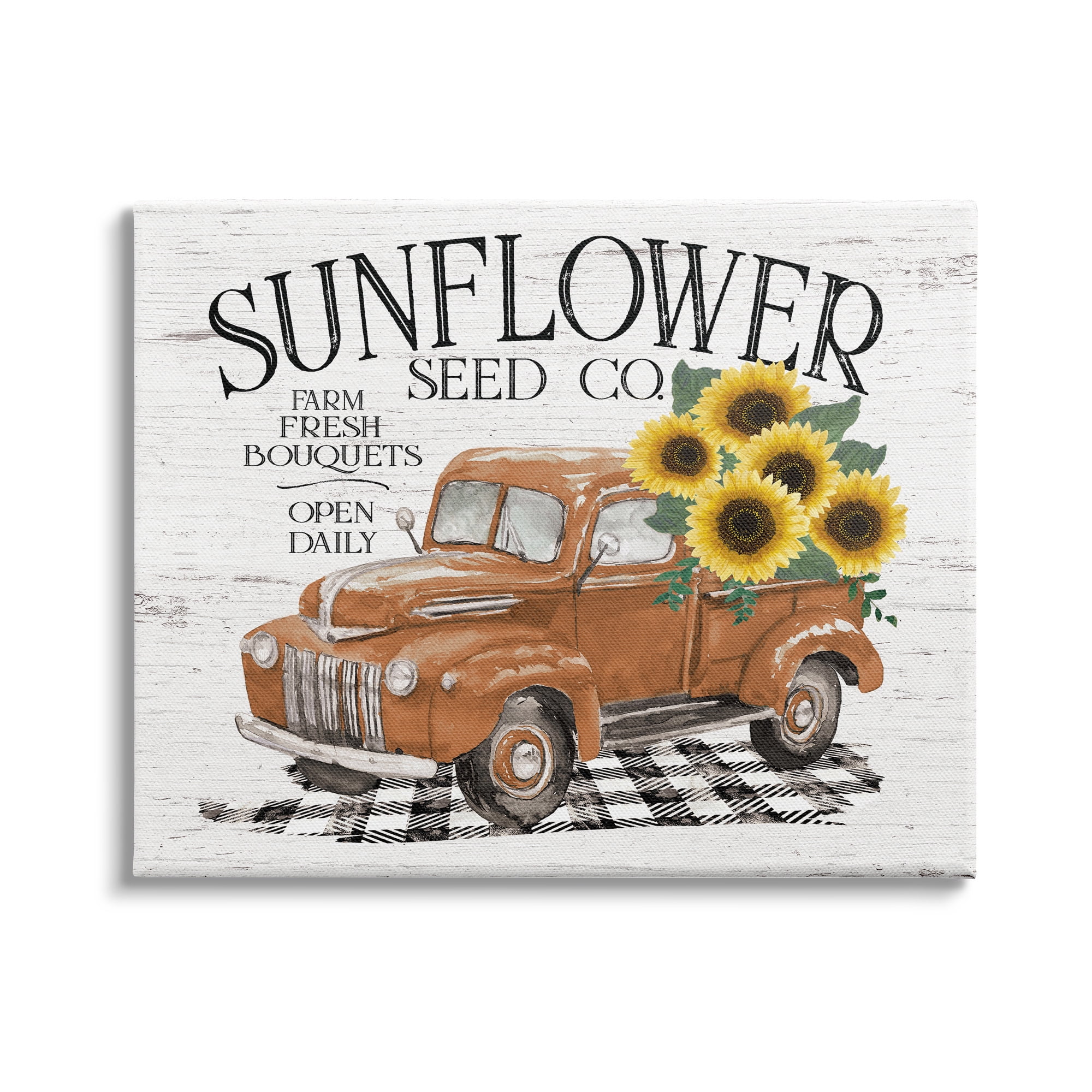Vintage Sunflower Seed Co. Advertisement Red Farm Truck Transportation Graphic Art Gallery-Wrapped Canvas Print Wall Art
