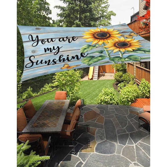 Vintage Sunflower Sun Shade Sail 6.5'X10' You Are My Sun Shine UV Block Outdoor Sail Shades Breathable Waterproof Rectangular Sunshade for Patio Garden Pool Pergola Porch