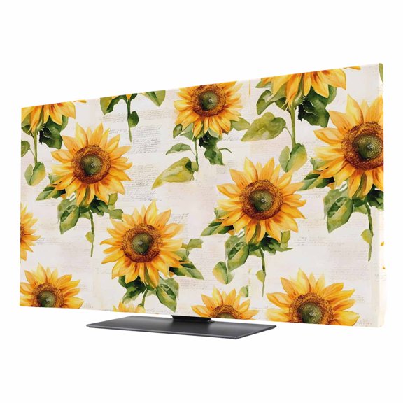 Vintage Sunflower TV Dust Cover 85 Inch, Watercolor Flowers Retro Farmhouse Computer Monitor Cover Dustproof Stretchable Indoor TV Screen Protector for LED LCD Universal Monitors