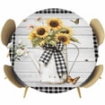 thumbnail image 1 of Vintage Sunflower Table Cloth, Round Fitted Tablecloths with Elastic Edge, Spring Floral Summer Botanical Plaid Wipeable Waterproof Table Cover for Kitchen Wedding 36-44 Inches, 1 of 4