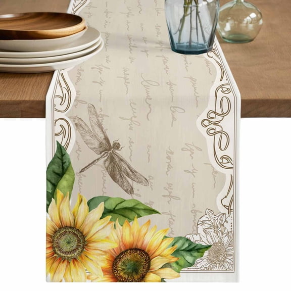 Vintage Sunflower Table Runner 48 Inches, Yellow Flowers Retro Art Bed Runner Dresser Scarves Tabletop for Indoor Outdoor Parties/Ceremony/Banquet, 13" x 48"