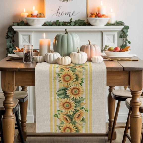 Vintage Sunflower Table Runner, Autumn Thanksgiving Kitchen Dining Table Decoration for Home Party Decor 13x48 Inches