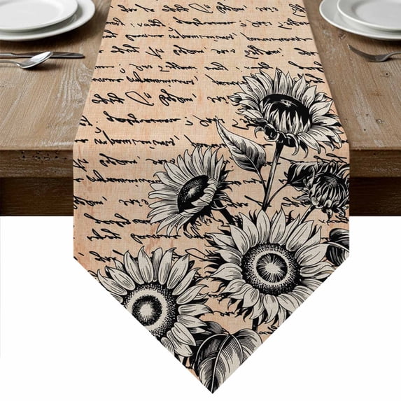 Vintage Sunflower Table Runner Linen Burlap Table Runner 70 Inches Long Farmhouse Country Floral Plant Dresser Scarves for Kitchen Island Coffee Dining Party Wedding Banquet Holiday Decor 13"x70"