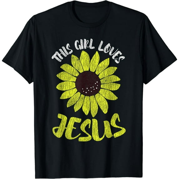 Vintage Sunflower This Girl Loves Jesus Women Christian T-Shirt