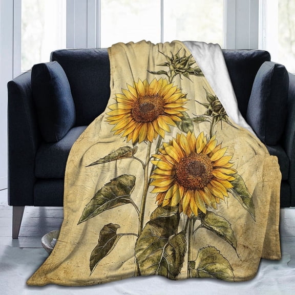 Vintage Sunflower Throw Blanket Ultra Soft Cozy Decorative Flannel Blankets for Home Bed Couch Chair Travel 50x40