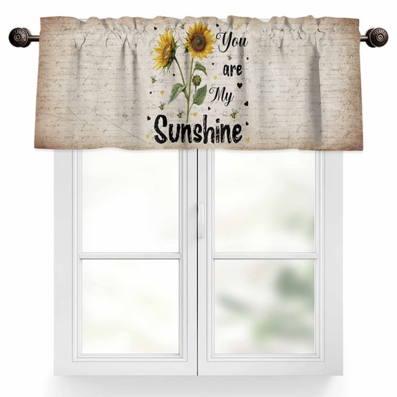 Vintage Sunflower Valances for Windows, 42 x 18in, You Are My Sunshine Distressed Farmhouse Rod Pocket Kitchen Valance Curtain Light Filtering Window Treatments for Living Room Bedroom, 1 Panel