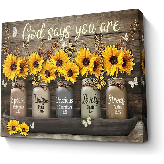 Vintage Sunflower Wall Art Canvas Christian Scripture Decor Print God Says You Are Painting Framed Modern Artwork For Living Room Bedroom Bathroom Office Home 16x20 In