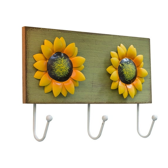 Vintage Sunflower Wall Hooks for Hanging Decor Rustic Farmhouse Style Creative Wall Art Decoration Retro Make Old Wooden Cosmetic Hook Coat Key Hat Storage Hanger Boho Home Decor Store Display