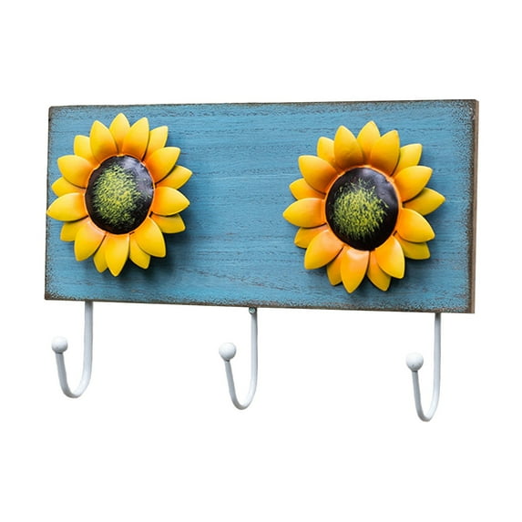 Vintage Sunflower Wall Hooks for Hanging Decor Rustic Farmhouse Style Creative Wall Art Decoration Retro Make Old Wooden Cosmetic Hook Coat Key Hat Storage Hanger Boho Home Decor Store Display
