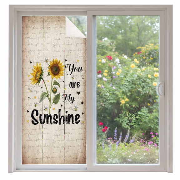 Vintage Sunflower Window Privacy Film You Are My Sunshine Distressed Farmhouse Decorative Glass Window Film UV Blocking Static Cling Non-Adhesive Sticker Covering for Home Door 35.4x78.7 inches