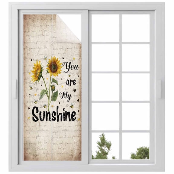 Vintage Sunflower Window Privacy Film You Are My Sunshine Distressed Farmhouse Decorative Glass Window Film UV Blocking Static Cling Non-Adhesive Sticker Covering for Home Door 23.6 x 59 inches