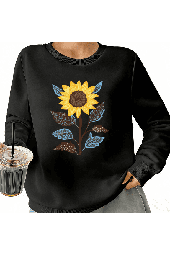 Vintage Sunflower Womans Sweatshirt Graphic Sweatshirt White Black S-3XL Nature Gift Loose Fit Crew Neck Tops