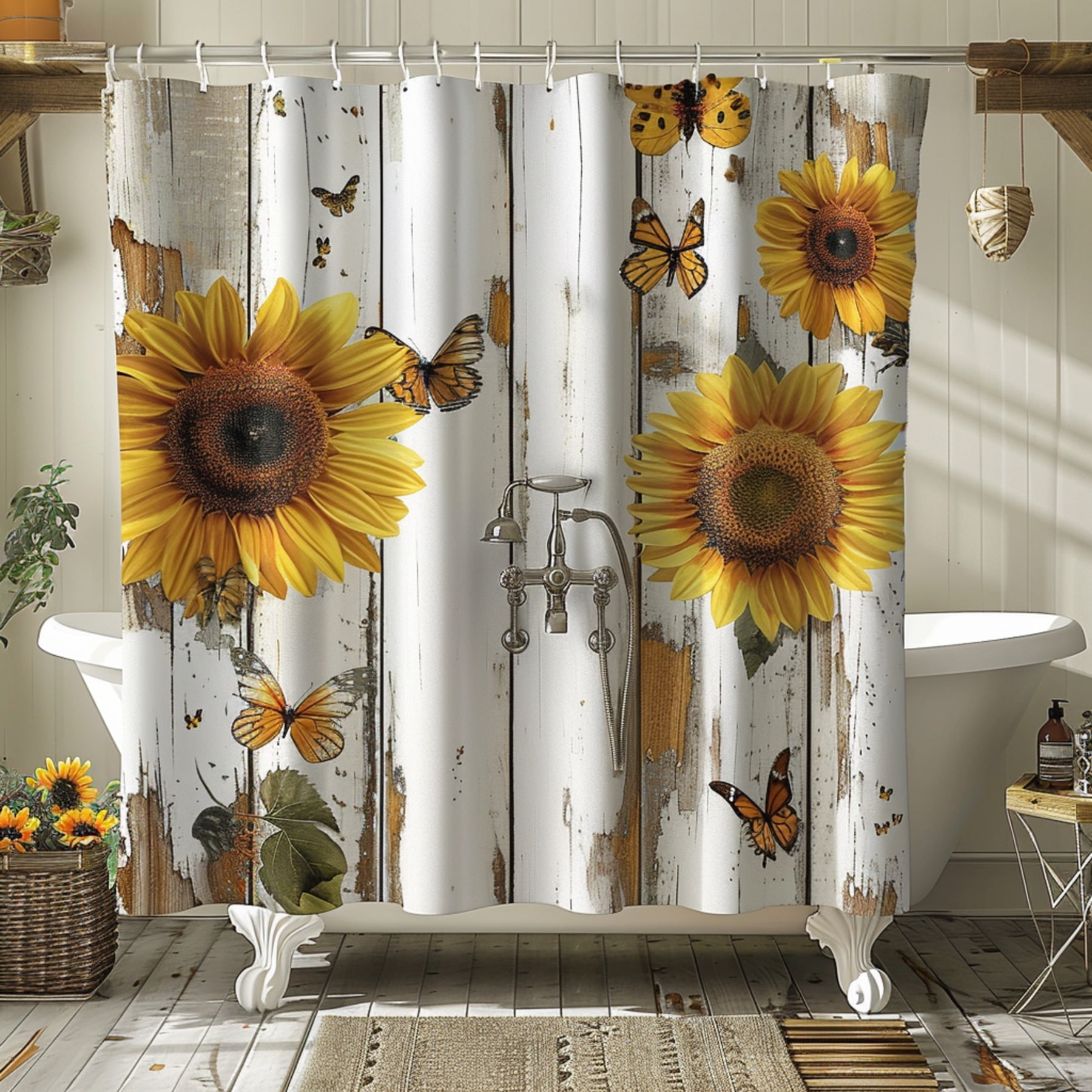 Vintage Sunflower and Butterfly Rustic Bathroom Set Farmhouse Chic