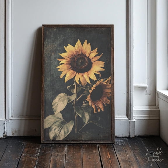 Vintage Sunflowers Art Print Rustic Floral Wall Dã©Cor Moody Cottagecore Farmhouse Poster For Living Room UNFRAMED Poster, Wall Art for Decor, Present, 8x12