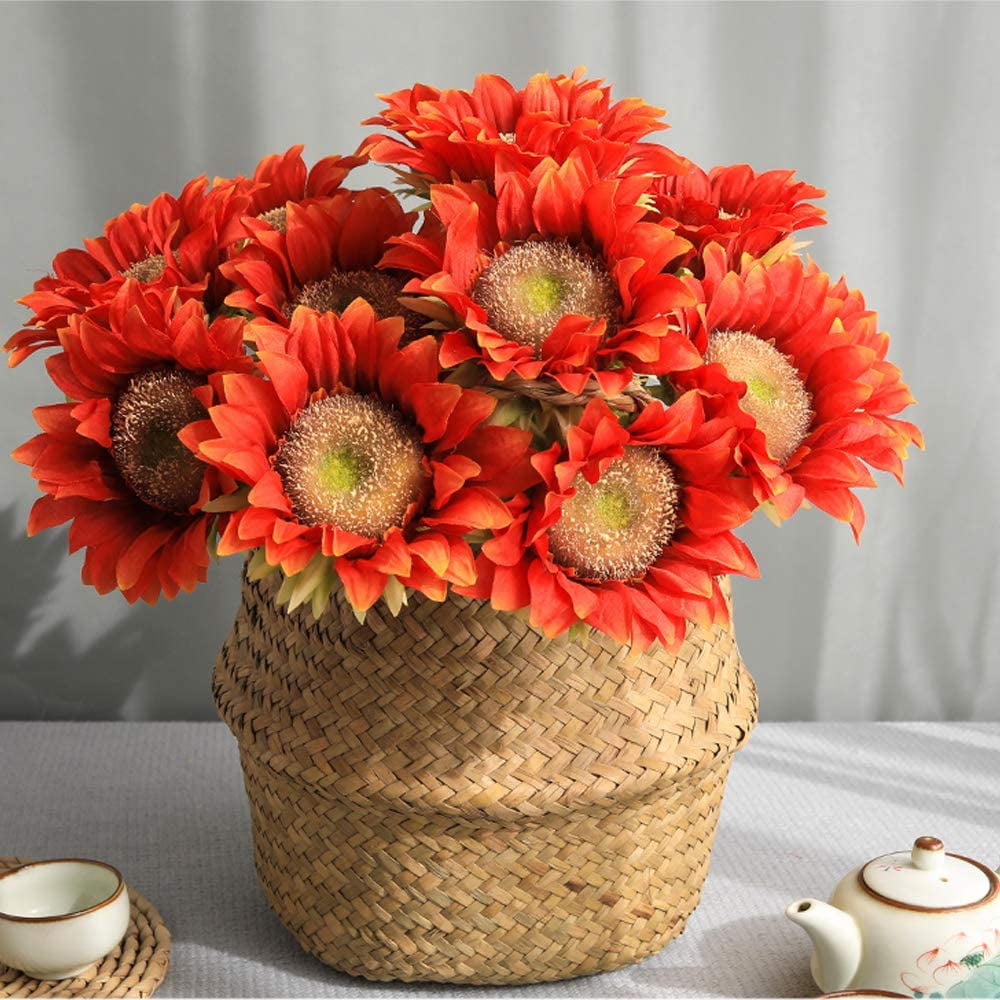 Vintage Sunflowers Artificial Flowers 7 Pcs Faux Silk Sunflowers ...