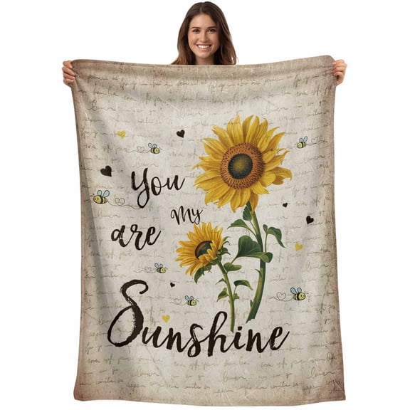 Vintage Sunflowers Bee Throw Blankets, You Are My Sunshine Love Quotes Soft Fleece Blanket Decorative for Home Sofa Couch Chair Living Bedroom, 30x40 Inches,