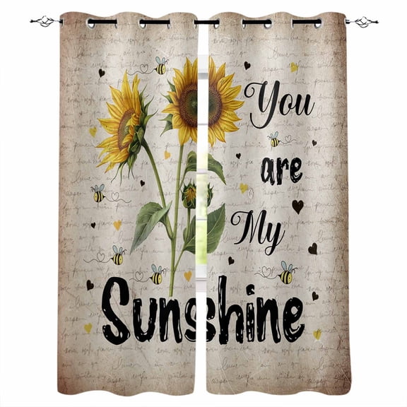 Vintage Sunflowers Blackout Curtains 39 Inches Long for Bedroom, You Are My Sunshine Farmhouse Floral Thermal Insulated Room Darkening Black Out Window Curtain Panels Grommet Drapes for Living Room