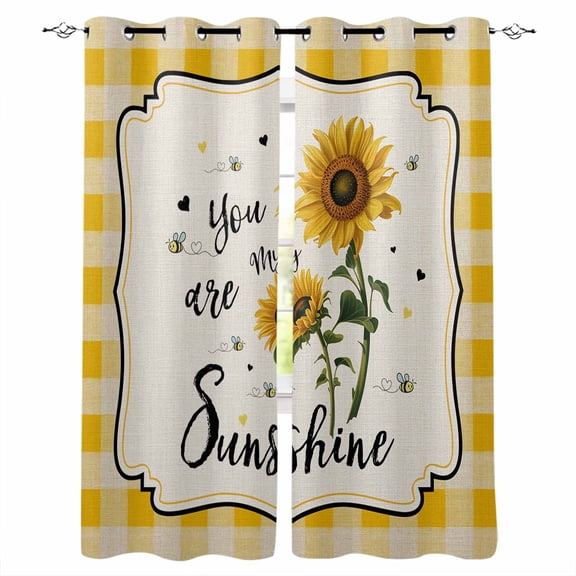 Vintage Sunflowers Blackout Curtains 63 Inch Length Yellow Plaid You Are My Sunshine Country Thermal Insulated Window Curtain Window Drapes 2 Panels for Bedroom Living Room 42"Wx63"L