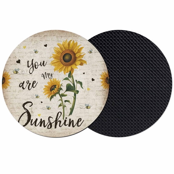 Vintage Sunflowers Coasters Set of 2, Absorbent Coasters for Drinks, Spring Summer Retro Bees Yellow Floral Coaster for Desk Coffee Table Protection, Home Decor House Warming Gifts 4"
