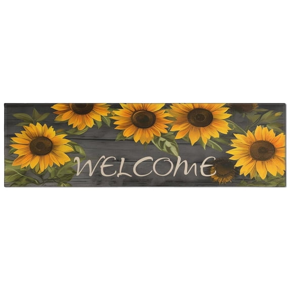 Vintage Sunflowers Country Flowers Black Kitchen Rugs 3 Piece Cushioned and Non-Skid Washable Floor Mat for Home Kitchen Decor or Office 17x30 +17x47+17×59 Inch