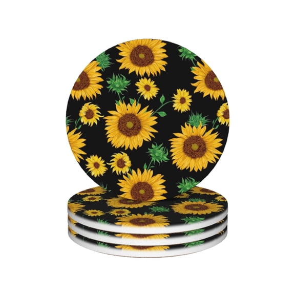 Vintage Sunflowers Drink Coasters,Flowers Leaf Mug Coaster Mat Set 4 for Coffee Table Home Living Room Decor
