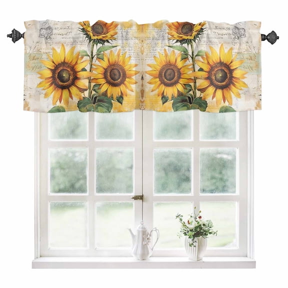 Vintage Sunflowers Kitchen Valances for Windows 60x18 Inch Kitchen Curtains Valances Rod Pocket Spring Summer Flowers Botanical Bathroom Window Valances for Window Treatment Decor