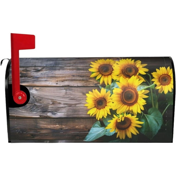 Vintage Sunflowers On Postcards Newspaper Magnetic Mailbox Covers, Mail Wraps Garden Yard Home Decor for Outdoor Standard Size 21" Lx 18" W…