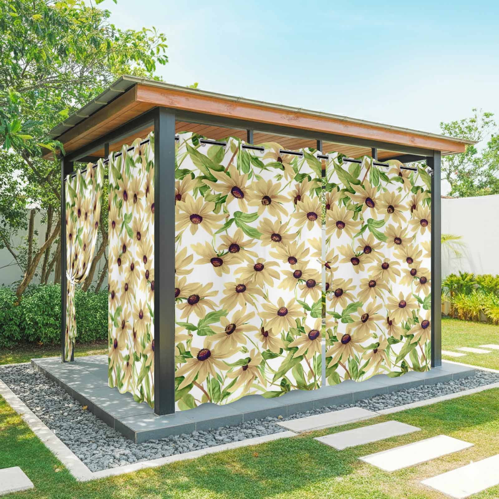 Vintage Sunflowers Outdoor Curtains for Patio Waterproof, Grommet Outdoor Privacy Panels, Spring Botanical Green Leaves Weatherproof Outside Curtains for Porch/Cabana 54"Wx108"L, 1 Panel