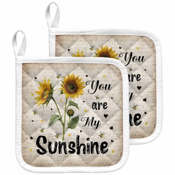 Vintage Sunflowers Pot Holders for Kitchen Heatproof Potholder, 2 Pack You Are My Sunshine Farmhouse Floral Hot Pads Multipurpose Oven Pads Cloth Potholders Trivet for Cooking and Baking