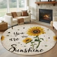 thumbnail image 1 of Vintage Sunflowers Round Area Rug 5Ft Washable Circle Rugs for Living Room Bedroom, Spring Summer Retro Bees Yellow Floral Non-Slip Carpet Floor Mats Indoor Outdoor Carpet Runner Aesthetic Home Decor, 1 of 8
