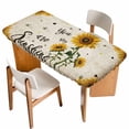 thumbnail image 1 of Vintage Sunflowers Table Cloths for 3 Foot Rectangle Tables, Spring Summer Retro Bees Yellow Floral Patio Waterproof Elastic Fitted Tablecloths, Washable Rectangular Table Cover for Camping, 1 of 8
