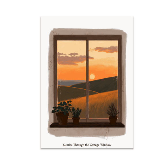 Vintage Sunrise Through the Cottage Window - Home Decor Enthusiast - 13x19 Poster Print
