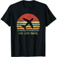 thumbnail image 1 of Vintage Sunset Airplane Travel Love World Travellers Live T-Shirt Black Large, 1 of 4