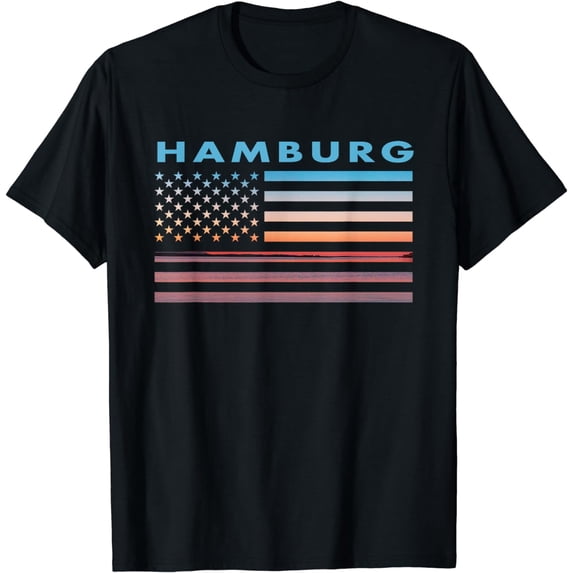 Vintage Sunset American Flag Hamburg, Illinois T-Shirt