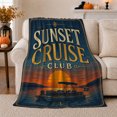 thumbnail image 1 of Vintage Sunset Cruise Club Nautical, Peaceful Mountain Lake Scene, Warm Flannel Blanket for Cabin and Lodge with Detailed Artwork, Outdoor Lovers Camping Gift, Rustic Home Decor, 1 of 9