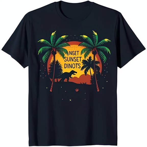 Vintage Sunset Dinos Graphic Black T-Shirt for Casual Style & Fun