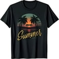 thumbnail image 1 of Vintage Sunset Graphic Black T-Shirt with Trees & Sunglasses Summer Vibes, 1 of 5