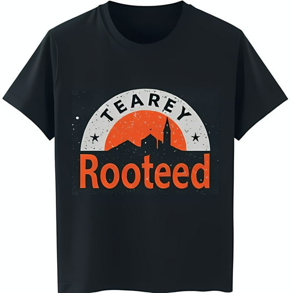 Vintage Sunset Graphic T-Shirt 'Tearey Rooteed' Bold Design on Black Tee