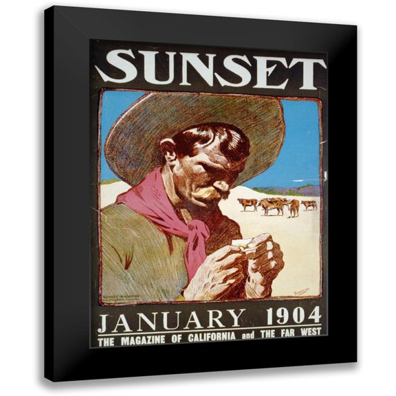 Vintage Sunset Magazine Cover 11x14 Black Modern Framed Museum Art Print Titled - Sunset, January 1904