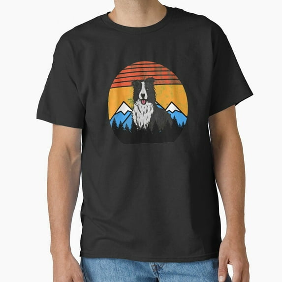 Vintage Sunset Mountains And Forest Border Collie Funny Retro Dog - Comfortable Fit G6279 Unisex T-Shirt, Up to Size 5XL