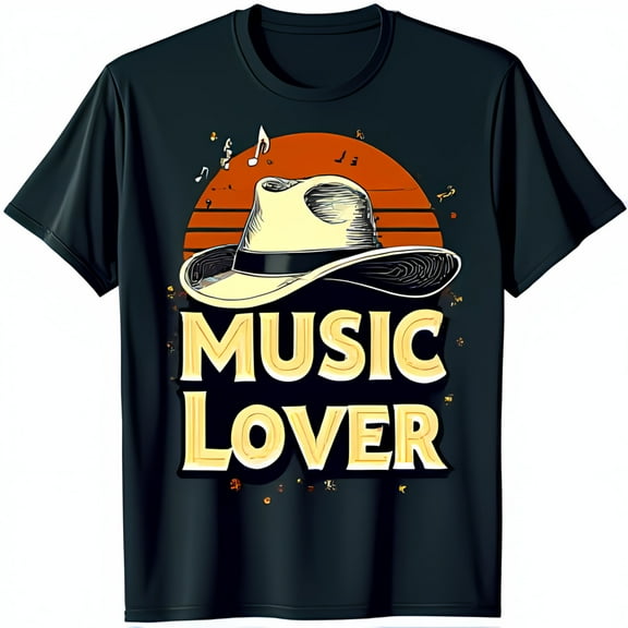 Vintage Sunset Music Lover T-Shirt Retro Black Tee