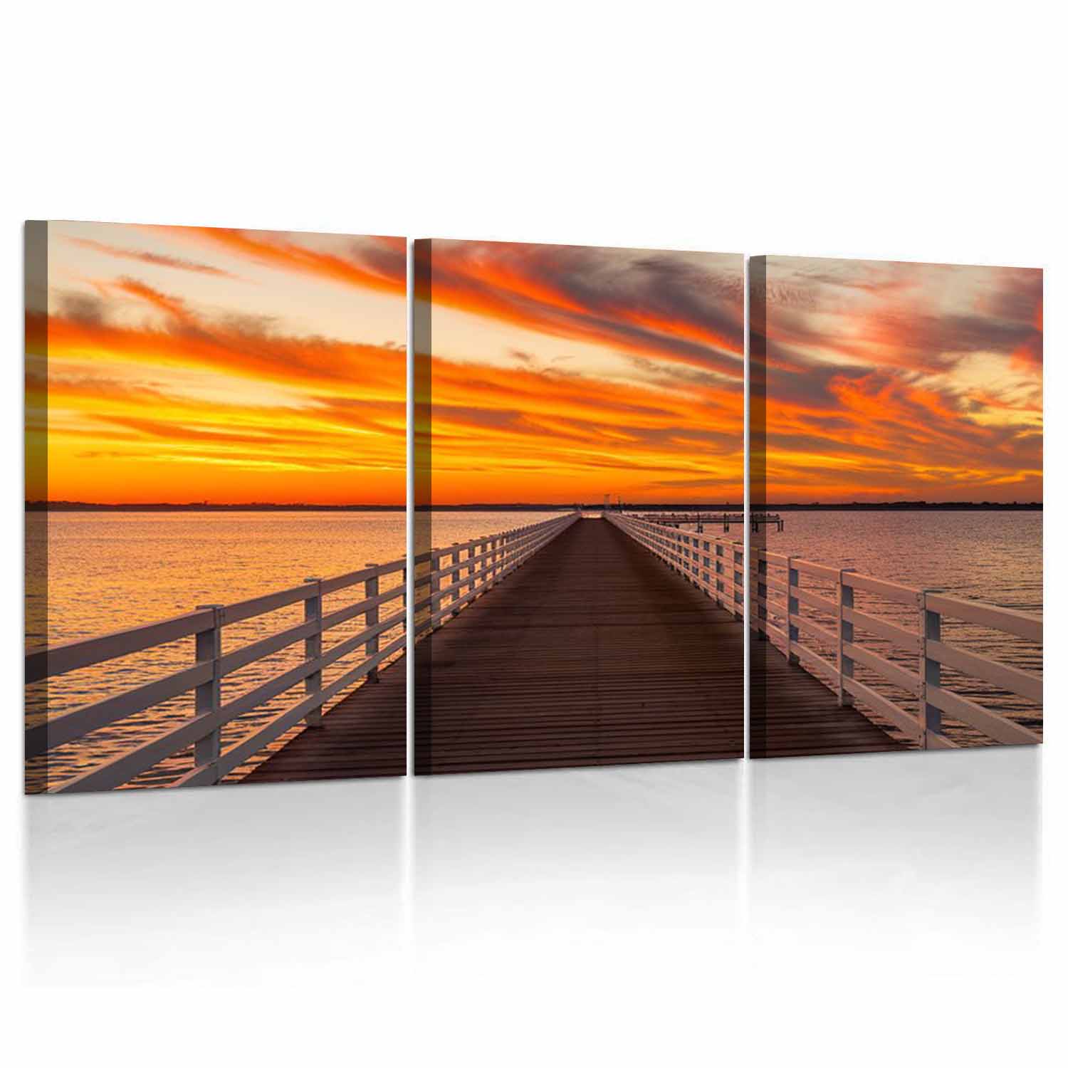 Vintage Sunset Pier 3 Panels Modern Canvas Wall Art Print for Bedroom ...