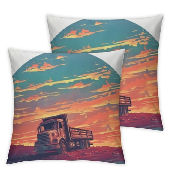 Vintage Sunset Recycling Trash Garbage Truck Kids Boy Throw Pillow