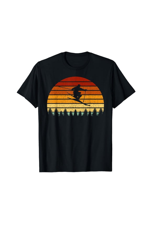 Vintage Sunset Skiing Gift For Skiers T-Shirt